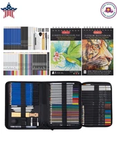 80 Pack Drawing Set Sketching Kit, Pro Art Supplies with 3-Color Sketchbook