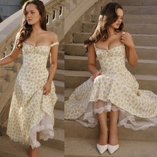 House of CB M D-DD 'Rosalee' White Vintage Floral Print Cotton Bustier Sundress
