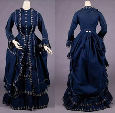 1870s Walking Costume Victorian Edwardian Rococo Bustle Dress Historical Court