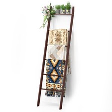 Elegant 6-Tier Bamboo Blanket Ladder Rack, Rustic Brown Quilt Storage 70.9" Tall