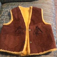 Vintage Dominguez Child's Western Vest Leather Fleece Horses
