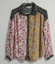 Davi & Dani Multi Color Boyfriend Blouse/Shirt Long Sleeve Buttons Rayon Small