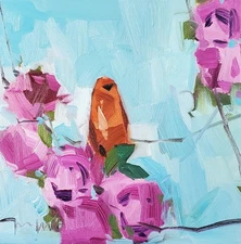 Jose Trujillo Art PRINT 16x16 Collectible Artist Painting Pink Roses Bird Decor