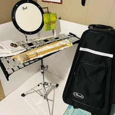 Pearl Bell Kit Xylophone Practice Pad Mallets Stand Rolling Bag Student Set