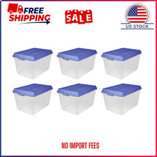 Hefty 72 Qt. Clear Plastic Storage Bin with Blue HI-RISE Lid, 6 Pack,Free ship