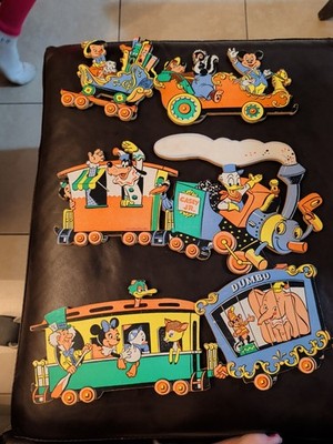  Vintage 1950s Disney Casey Jr. Circus Train Wall Plaques - Rare Large Set - Dum