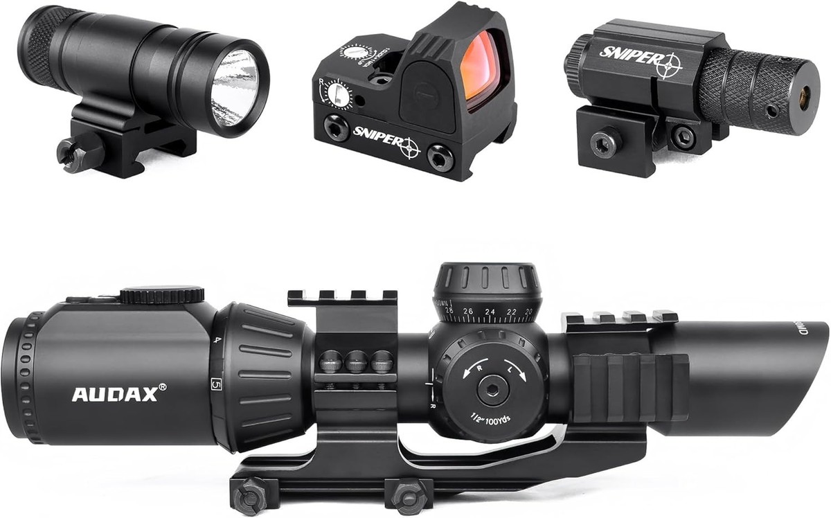 Rifle Scope 1-5X30 LPVO Scope + Flashlight + Red Laser + Red Dot