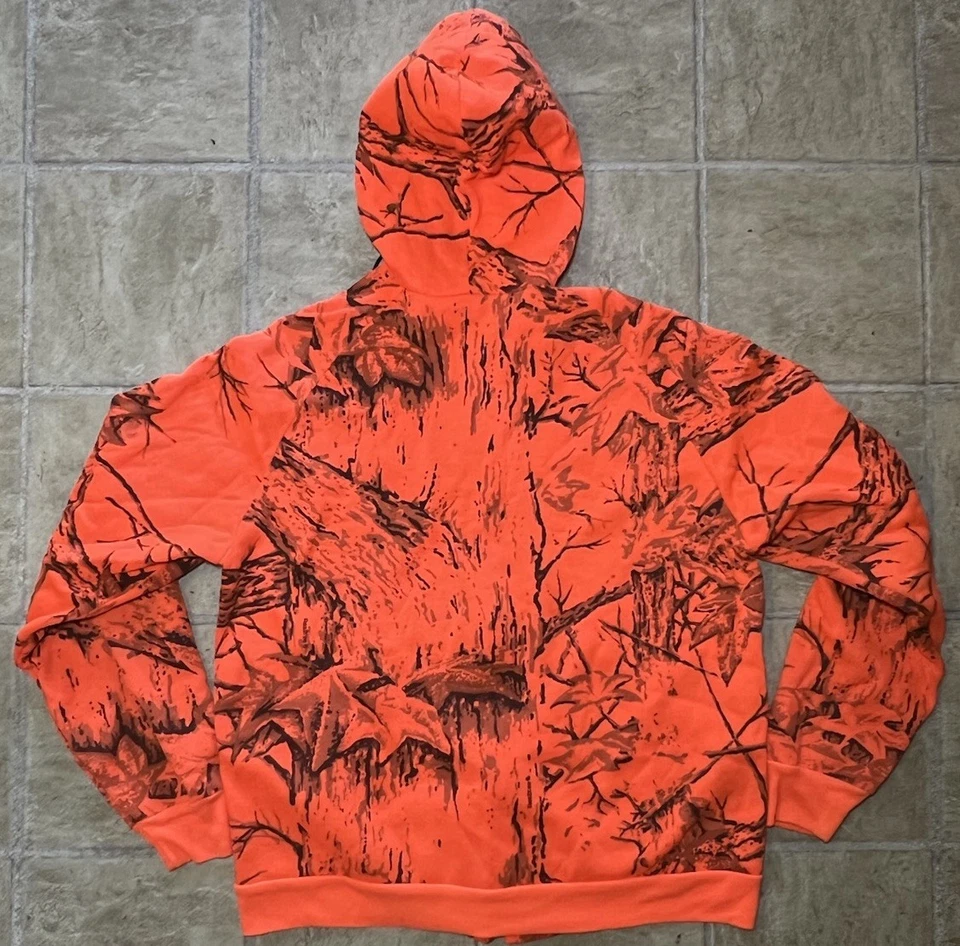 Vtg Walls Blizzard Pruf Mens Med/Large Orange RealTree Camo Velour Lined Hoodie - Image 3 of 4