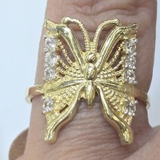 Solid 14k Yellow Gold Blue Butterfly ring size 5 6 7 8 9