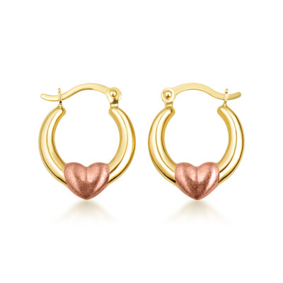 14K Two Tone Gold Heart Hoop Love Earrings