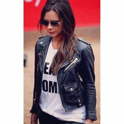 VICTORIA BECKHAM DAMEN SCHMALE PASSFORM ECHTER ECHTER BIKER-STIL LEDERJACKE
