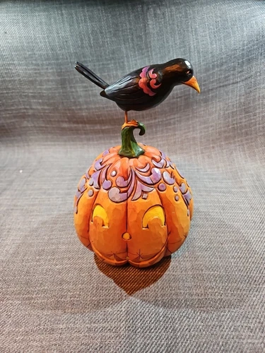 Jim Shore Two Faced Jack 2-Sided Pumpkin With Raven 4021134 Halloween 2010