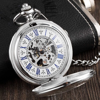 Men's Casual Mechanical Pocket Watch with World Time Display and Alloy Strap