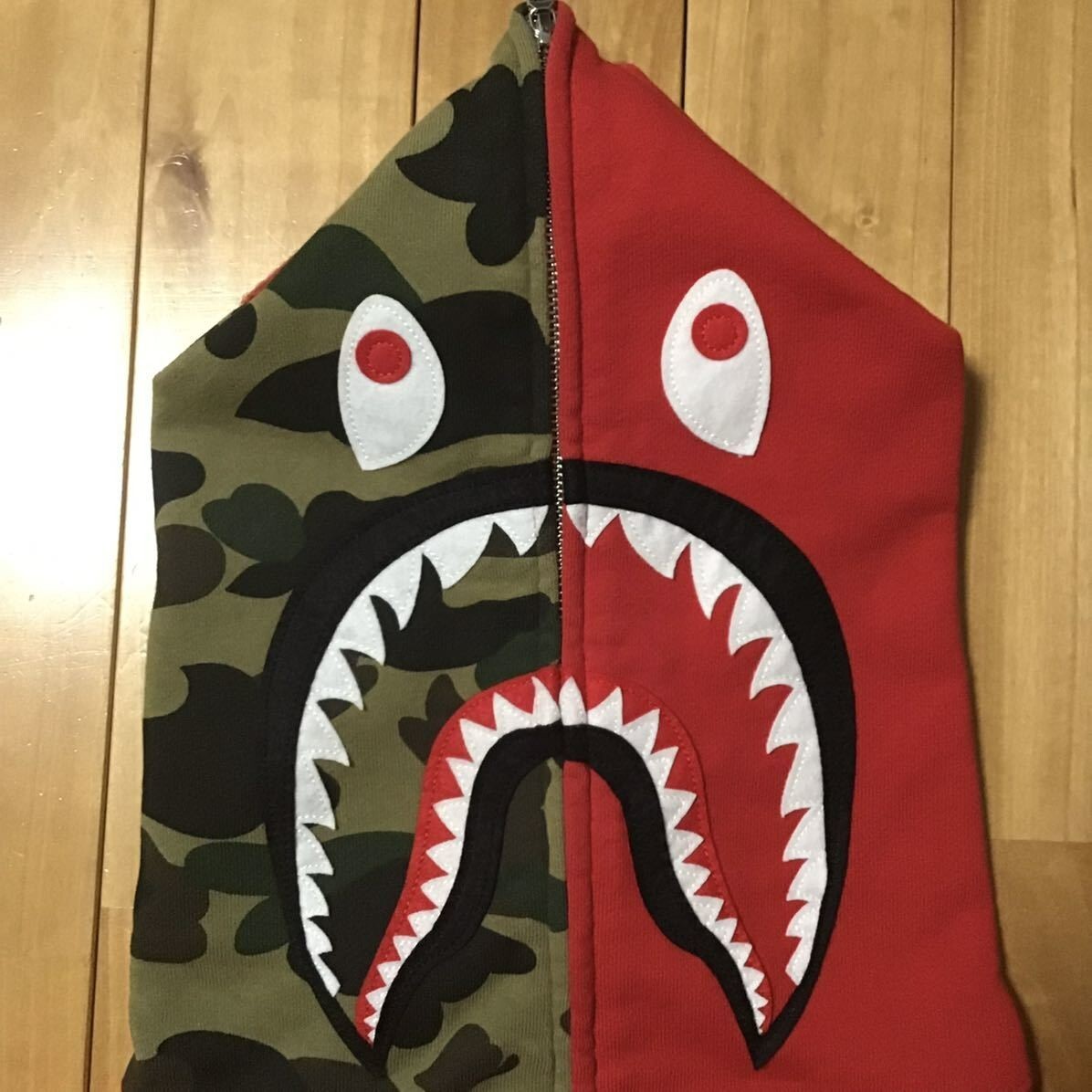 BAPE 1st camo green × Red shark full zip hoodie A Bathing Ape Size