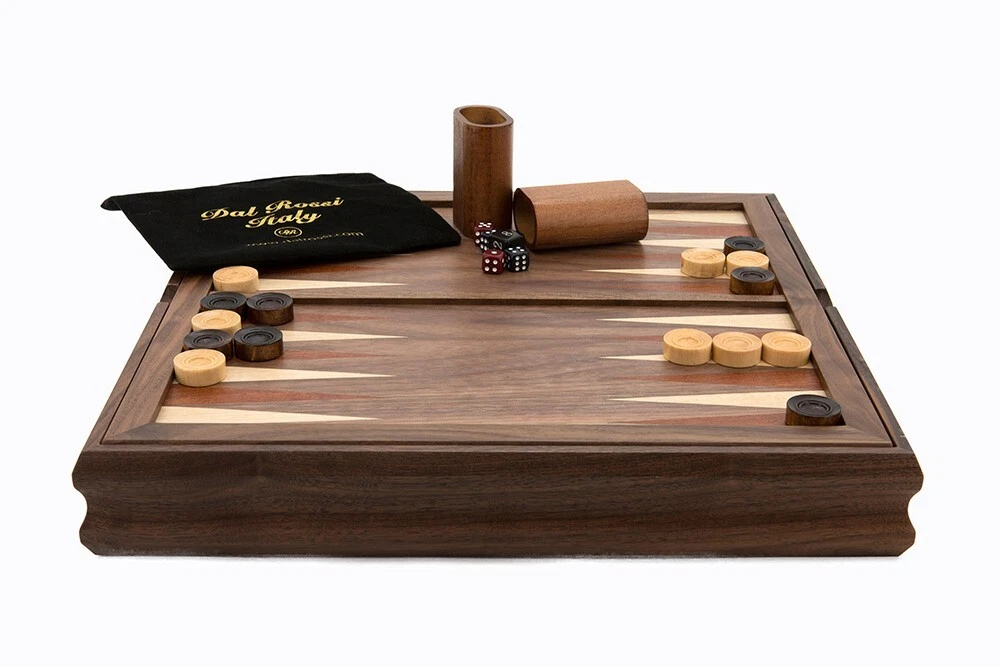 Dal Rossi 3 in 1 Chess/Checkers/Backgammon Flip Top Walnut Set 14 inch board