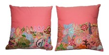 Artistic Throw Pillows 15 1/2" x 15 1/2" Embroidered Floral Accent Peach Pink