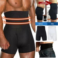 Mens Compression High Waist Boxer Shorts Belly Slimming Body Shaper Panties US