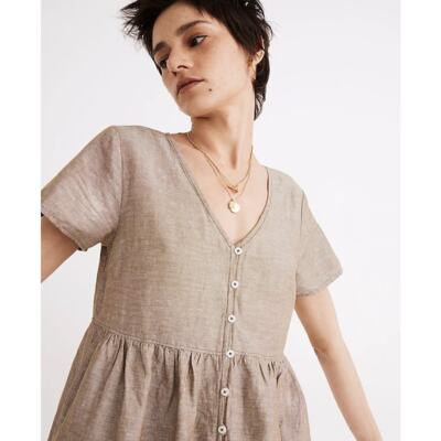 NWT Madewell XS Linen Blend Alexandra Button Front Mini Dress Olive Branch  AL713 | eBay