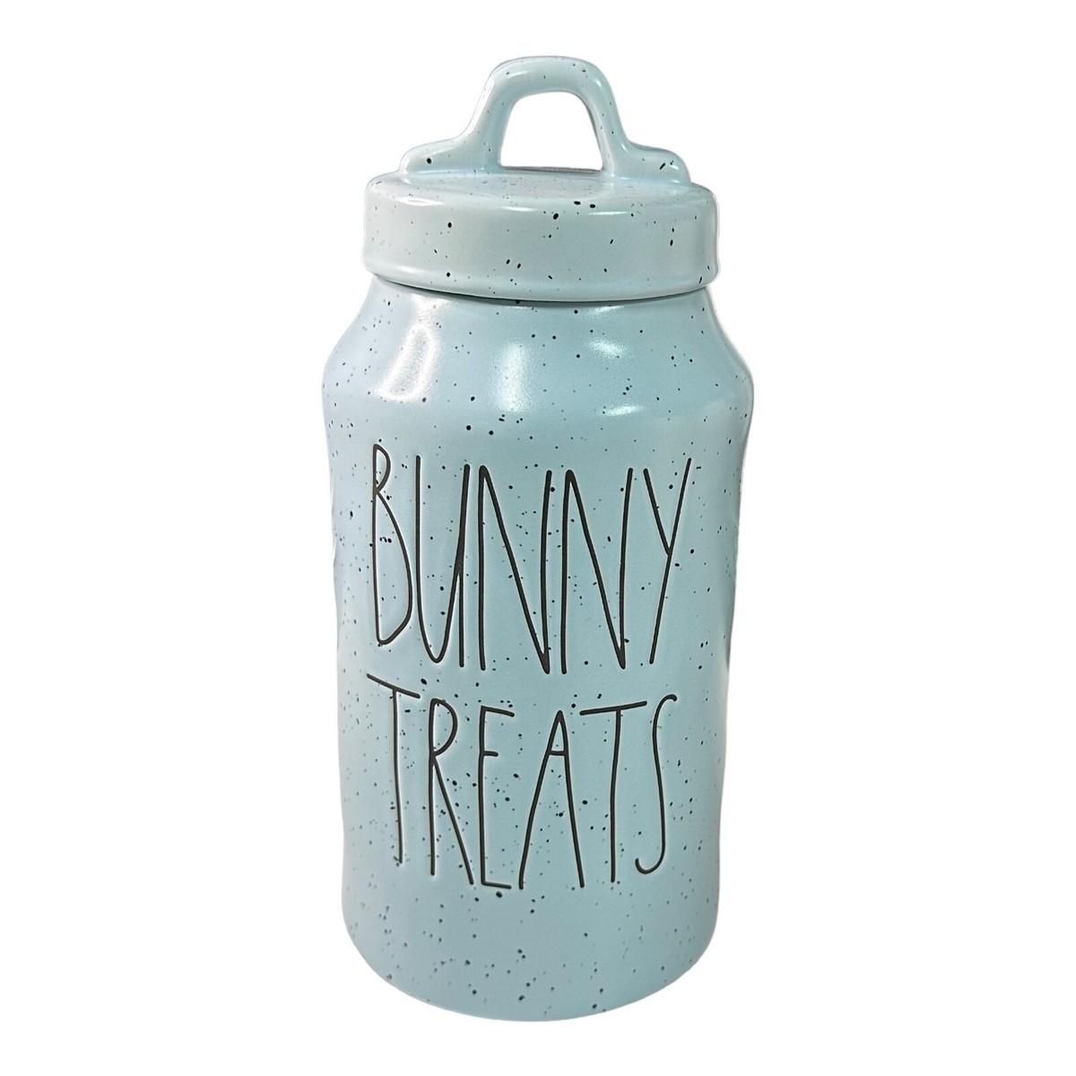 Adorable Rae Dunn Bunny Treats jar light blue with speckles  Rae Dunn \