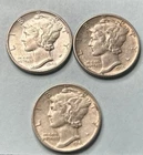 Mercury Dime Lot. Nice 3 Coins Set- AU- UNC Full Bands- 90% US Silver Coins-zm