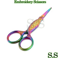 Multi Titanium Color Rainbow Sewing Craft Embroidery Scissors 3.5" Fish Style