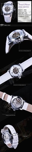 Womens Automatic Transparent Skeleton Luxury Leather Band Ladies Watch Gift Idea - Picture 6 of 7