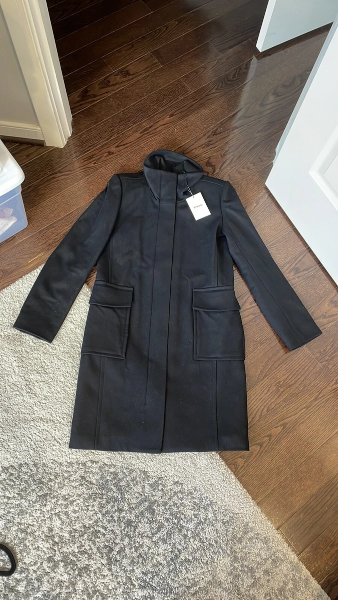 Petite black funnel shop neck coat