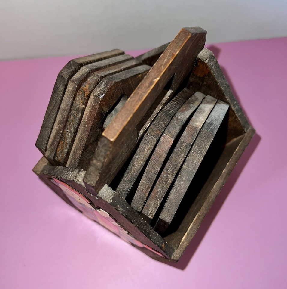 Vintage Hand Painted Folk Art Wooden Coasters El Salvador eBay