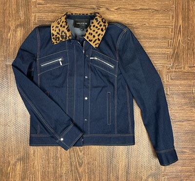 LAFAYETTE 148 NEW YORK DENIM JACKET WITH REAL FUR Collar Dark Wash