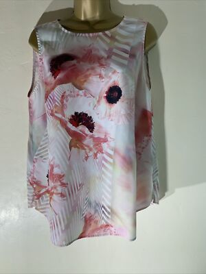 Womens Wallis Uk 14 Pastel Pink Mix Floral Sleeveless Casual