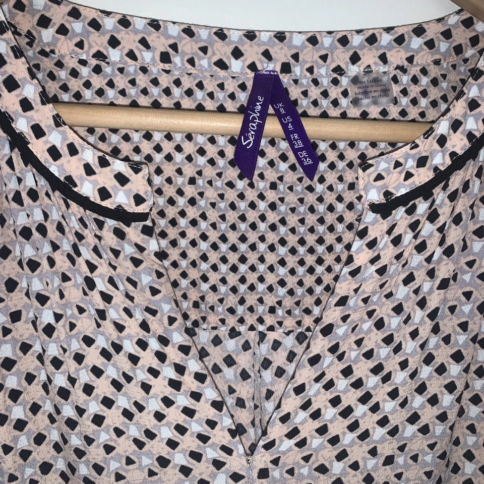 Seraphine Maternity Dress Size 4 Pink Black White Pockets Drawstring - Image 2 of 4