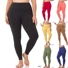 1X 2X 3X Athletic Fabric / Cotton Wide Waistband Long Yoga Pants Pocket Leggings