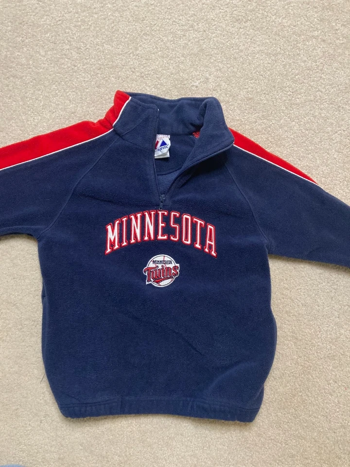 明尼苏达双胞胎 Majestic 聚酯四分之一拉链运动衫 - 青少年 8 码 — 第 3/4 张图片