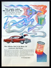 1951 vintage print ad Shell X-100 Motor Oil engine demon Boris Artzybasheff