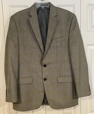 Chaps 42R Gray Plaid Blue Highlights Poly Rayon Blazer Jacket Sport Coat