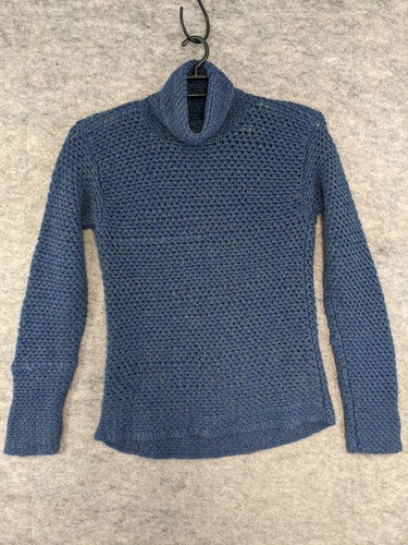 Crochet Sweater Womens Large Blue Turtleneck Chunky Knit Pullover Long Sleeve - Bild 1 von 9