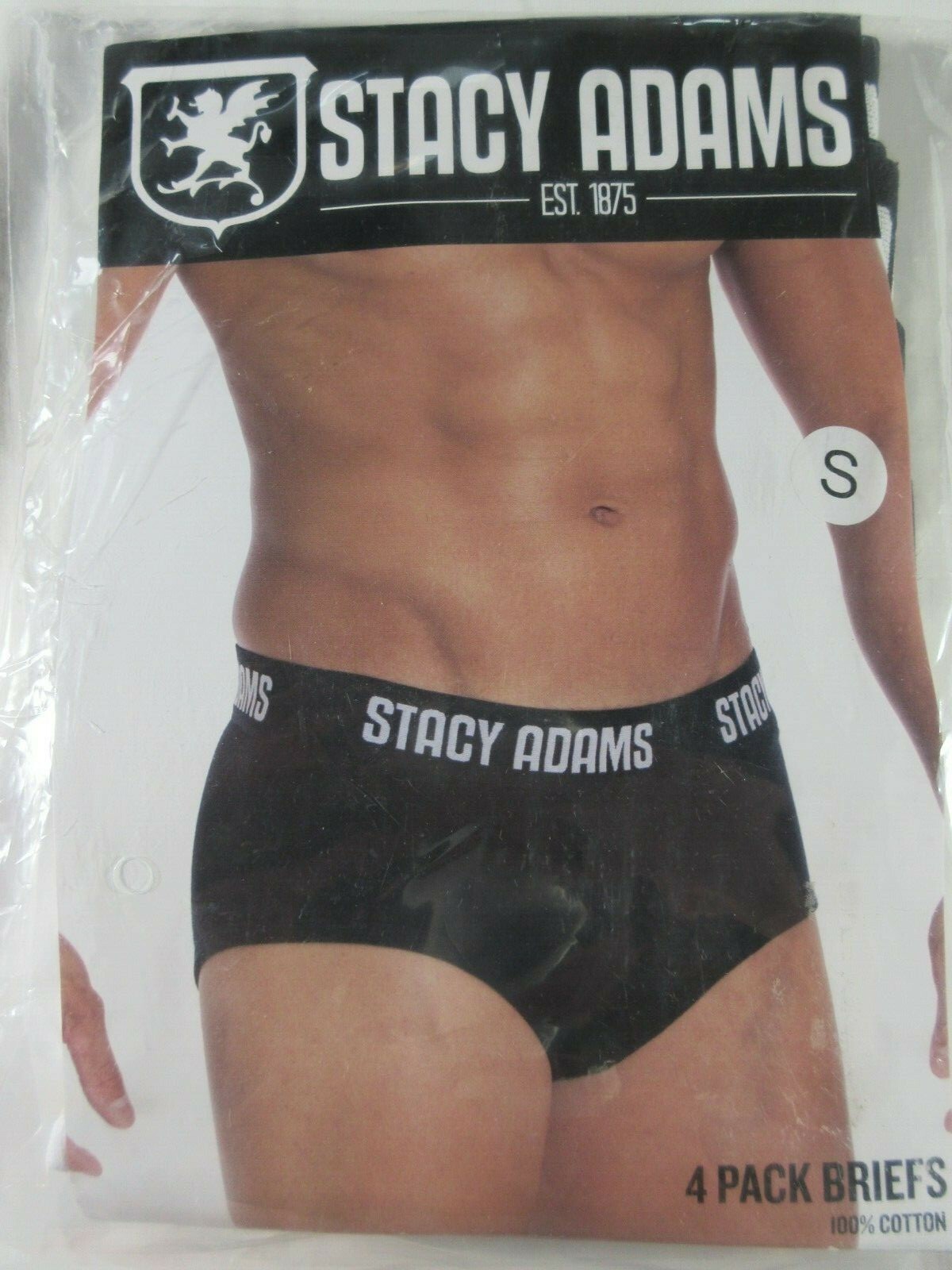 STACY ADAMS Men's SMALL 4 pack WHITE Cotton Brief Black Logo Waistband NEW image 2