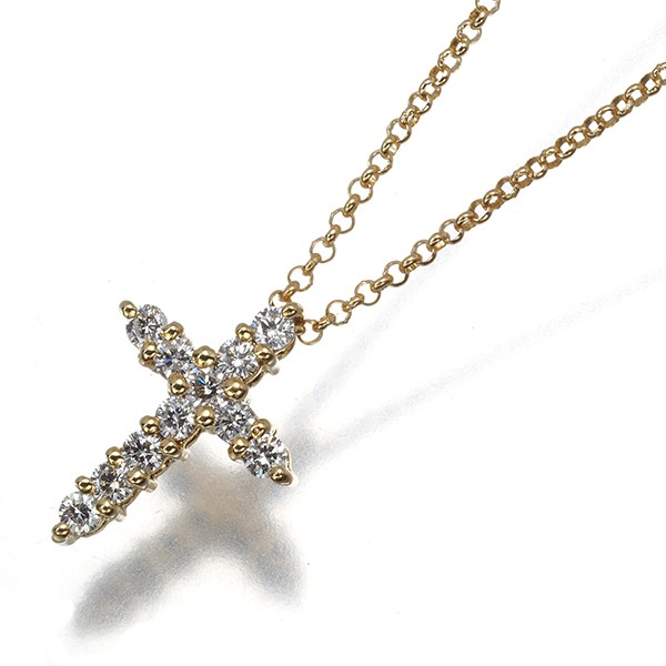 Auth Justin Davis Necklace Diamond 0.17ct Cross 18K 750 Yellow