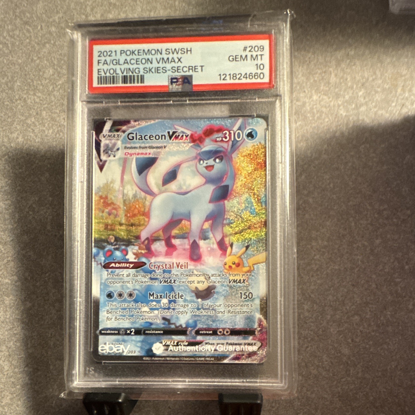 Pokemon Co. Glaceon VMAX 209/203 Secret Rare Alt Art Holo PSA 10 2021