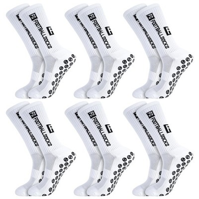 GGSTDDUP 6 Pairs Grip Soccer Socks for Men Anti Slip Athletic One Size, White 