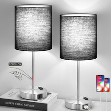 Set of 2 Touch Control Table Lamps with 2 USB  AC Outlet, 3-Way Dimmable Bed...