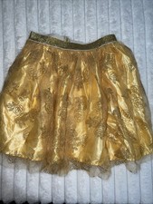 Girls Disney Princess Skirt Gold Floral Glittery Tulle Overlay Belle Size 7/8
