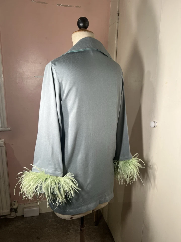 Top de pijama de fiesta de plumas para dormir en azul verde XS ropa de salón Foto 3 de 4
