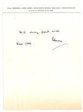 Hastings Ismay Signed Page 1962 / Autograph Churchill's Chief Assistant