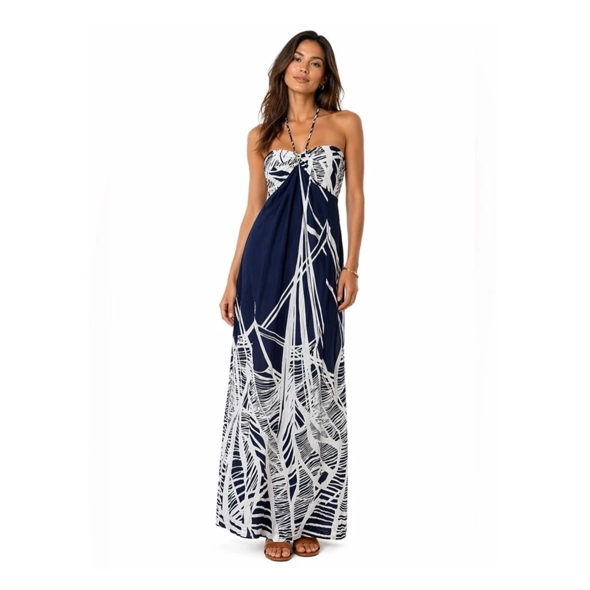 beach dress ebay Berlook Linen Criss-Cross Back Maxi Dress