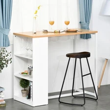 Bar Table with 3-Tier Shelf, Thick Tabletop and Steel Frame, Home Pub
