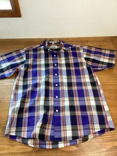 Van Heusen 417 Men's Short Sleeve Plaid Button Shirt Medium