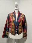 90s RHONDA STARK RED/BLUE SOUTHWESTERN PRINT CROP JACKET SZ S