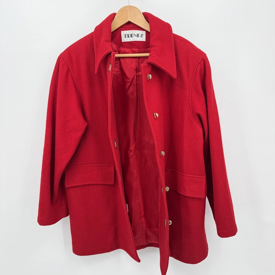 Abrigo Trendz Vintage Mujer 8P Rojo Lana Pequeño Hecho en EE. UU. Forrado Hebilla Dorada Años 90 Foto 2 de 4