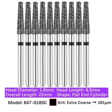 10Pc Dental High Speed Round End Taper Football Flame Long Diamond Bur 847-018SC